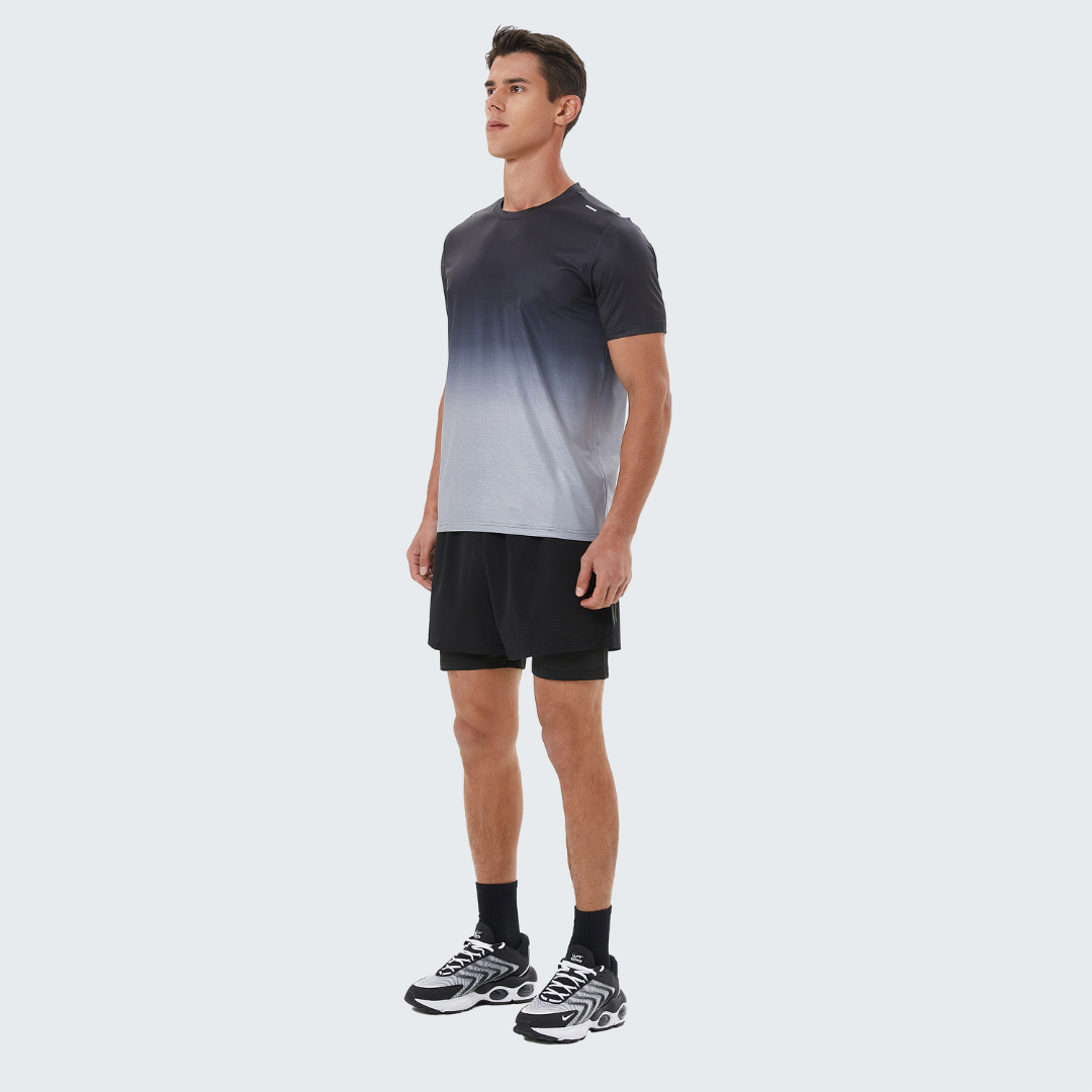 メンズ グラデーション パフォーマンスTシャツ 吸汗速乾 高通気 アスリート向け 快適フィット 強化トレーニングパートナー 必携