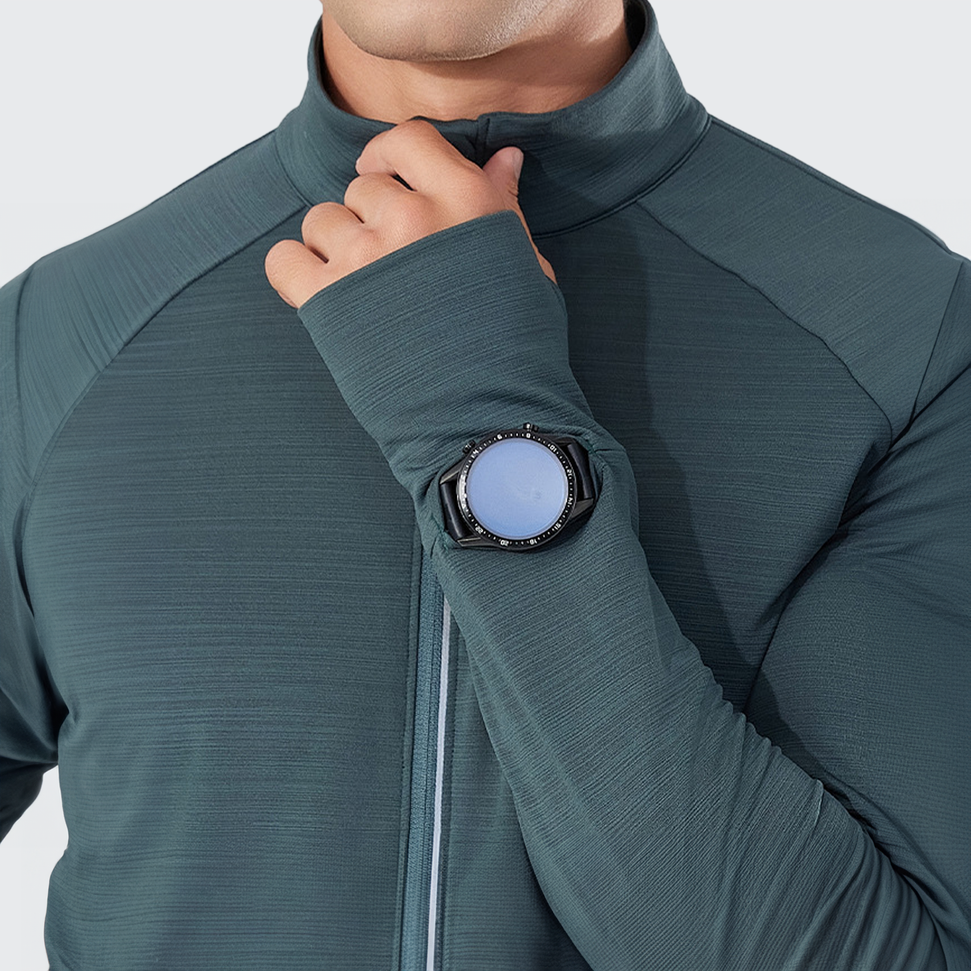 クイックステップ メンズ ベースレイヤー ハイカラー UVプロテクション サムホール スマートウォッチ対応 快適フィット アウトドア向け 高機能