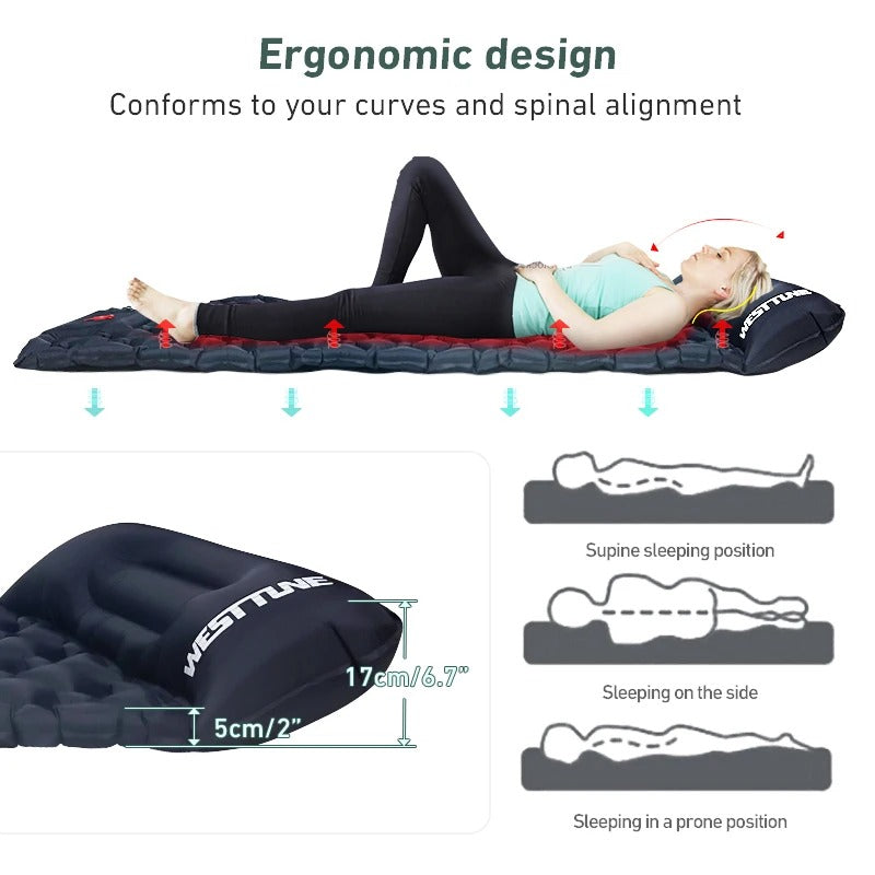 Westtone Ultralight Inflatable Sleeping Pad 内蔵ポンプ 一人用 キャンプ 快適 アウトドア バックパッカー向け