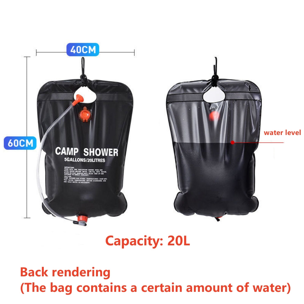 ShowerBag 20L ソーラーパワー温かいシャワー アウトドア用 ポータブル シャワーバッグ オンオフ機能付き 家族向け キャンプシーンで