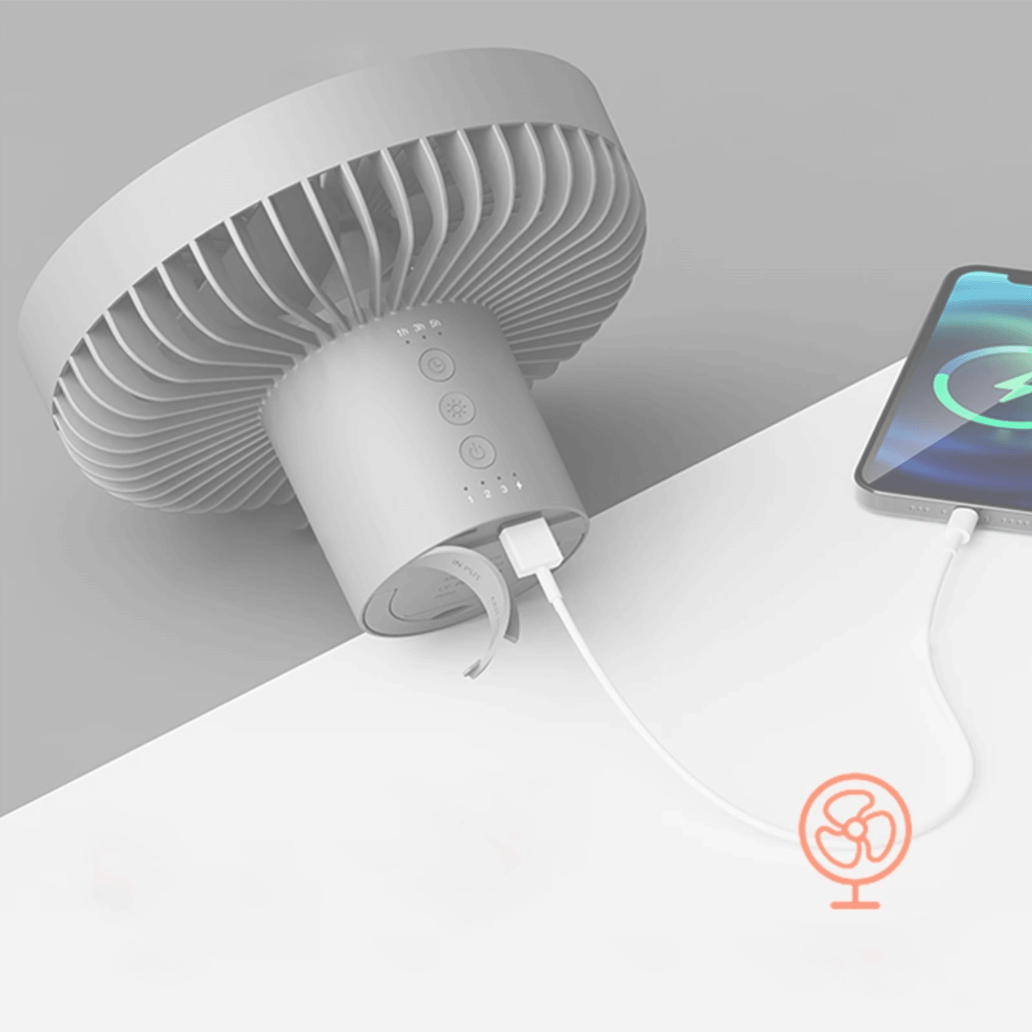 充電式ポータブルファン 10000mAh 大容量バッテリー LEDリングライト付き 三枚羽根 アウトドア向け 風量3段階調整 快適涼感