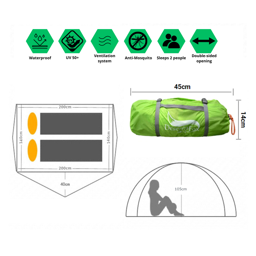 超軽量二人用テント ハイカー向け 全天候防水 携帯性抜群 快適設営 初心者にも使いやすい 風雨を防ぐオールシーズン対応 登山対応