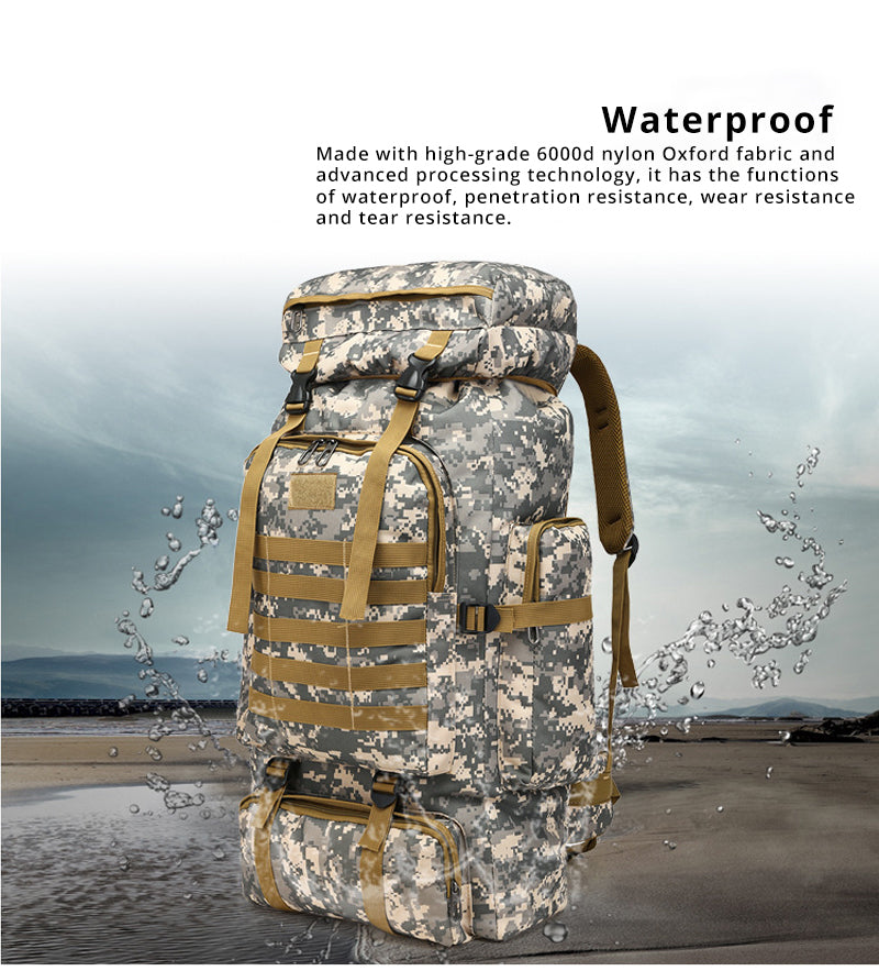 Soldier 60L 防水ミリタリーバッグ 耐久性抜群 大容量 多機能 登山 ハイキング アウトドア用 防水ファスナー