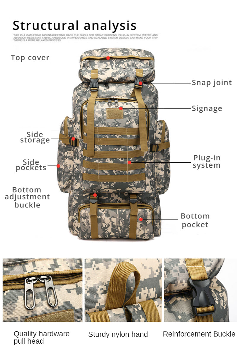 Soldier 60L 防水ミリタリーバッグ 耐久性抜群 大容量 多機能 登山 ハイキング アウトドア用 防水ファスナー