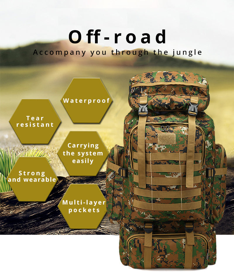 Soldier 60L 防水ミリタリーバッグ 耐久性抜群 大容量 多機能 登山 ハイキング アウトドア用 防水ファスナー