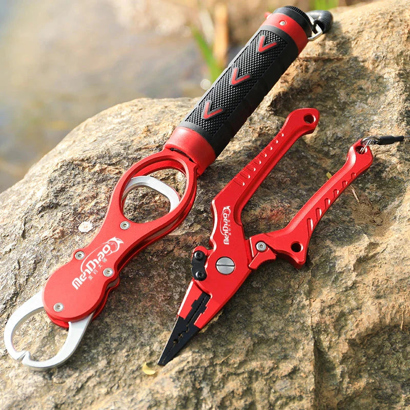【プロの必需品】Sakamping フィッシングプライヤー＆フィッシュグリップ セット | 高耐食性アルミ合金・ステンレス製 | PEラインカッター・スプリットリング対応 | 安全ストラップ付 | 1年保証付